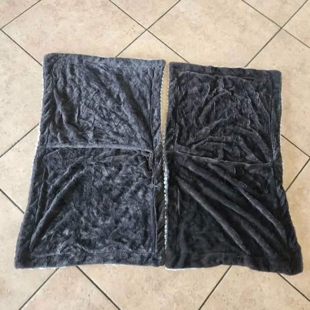 Set of 2 Grey Textured Faux Fur Bed Pillow Cases Sham Covers 36